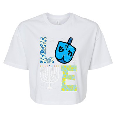 Love Dreidel Menorah Jew Hanukkah Chanukah  Bella+Canvas Jersey Crop Tee