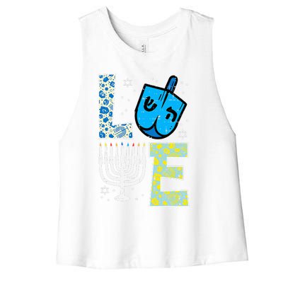 Love Dreidel Menorah Jew Hanukkah Chanukah  Women's Racerback Cropped Tank