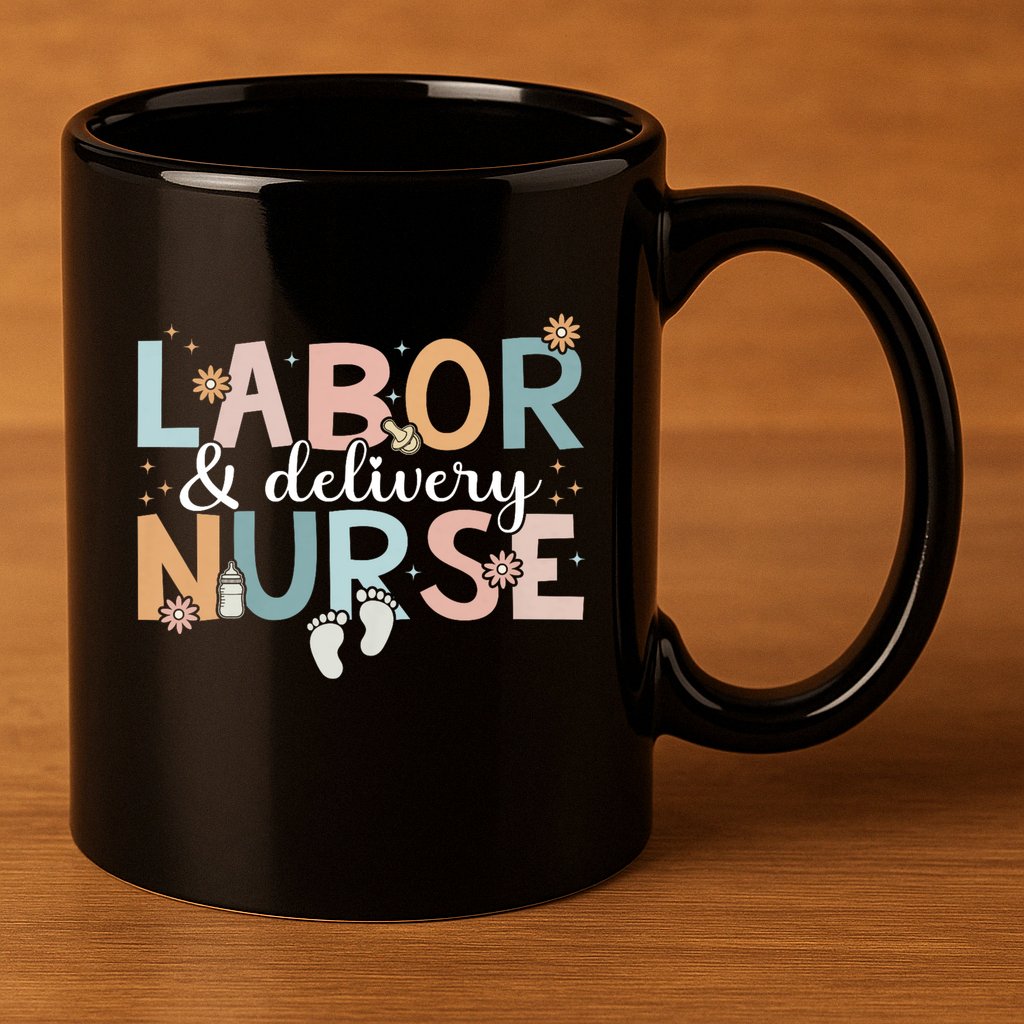Labor & Delivery Nurse Leopard Rainbow Nursing Nurse Week 11oz C Handle Ceramic Mug