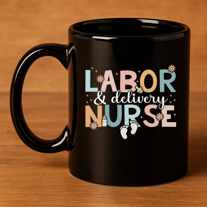 Labor & Delivery Nurse Leopard Rainbow Nursing Nurse Week 11oz C Handle Ceramic Mug