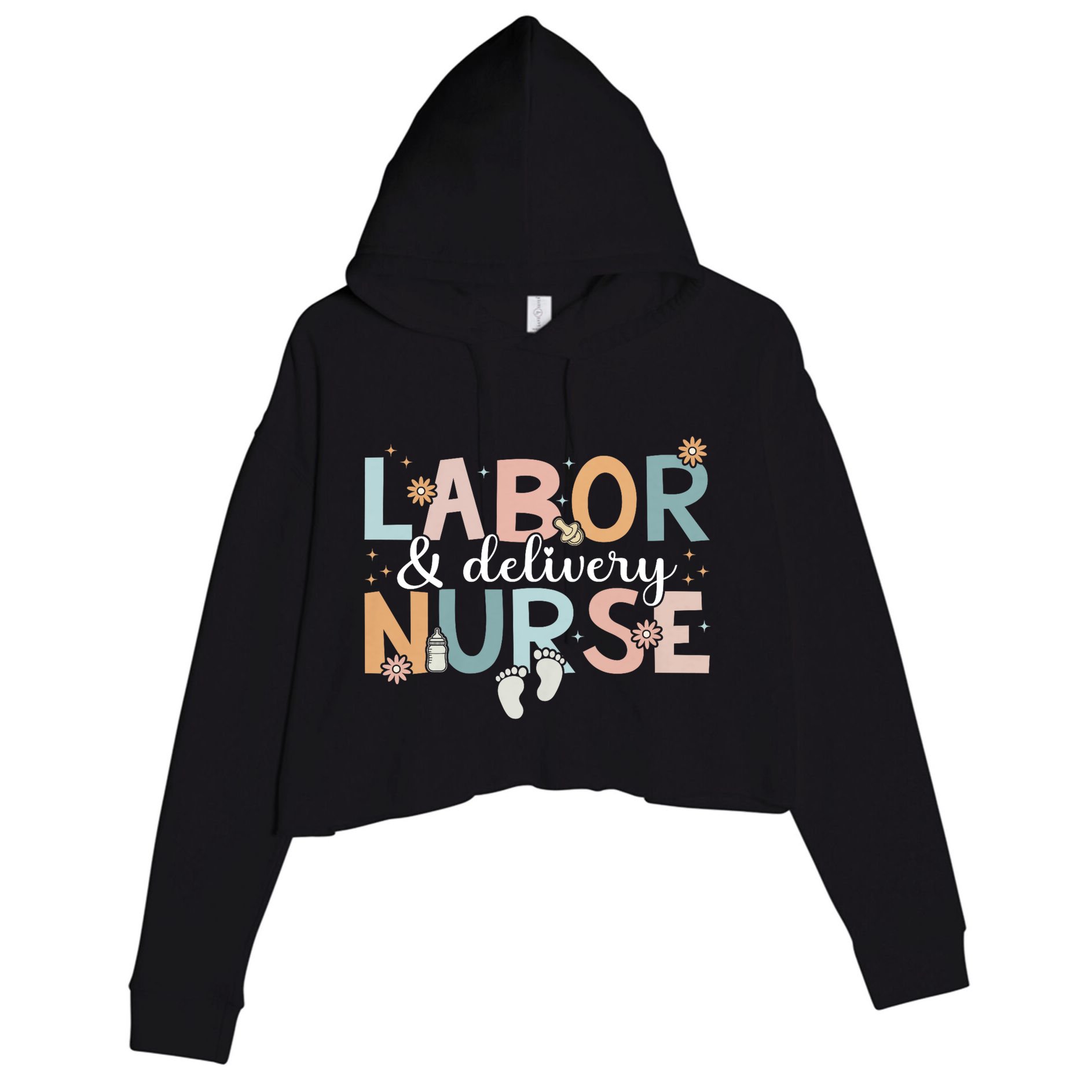 Labor & Delivery Nurse Leopard Rainbow Nursing Nurse Week Crop Fleece Hoodie