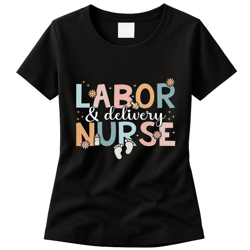 Labor & Delivery Nurse Leopard Rainbow Nursing Nurse Week Womens T-Shirt