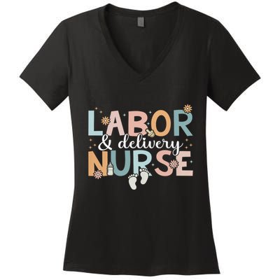 Labor & Delivery Nurse Leopard Rainbow Nursing Nurse Week Women's V-Neck T-Shirt