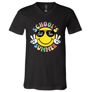 Last Day Of School Graduation Groovy Schools Out V-Neck T-Shirt