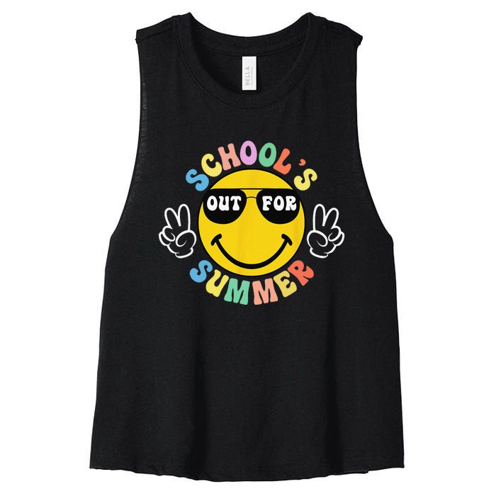 Last Day Of School Graduation Groovy Schools Summer Women's Racerback Cropped Tank