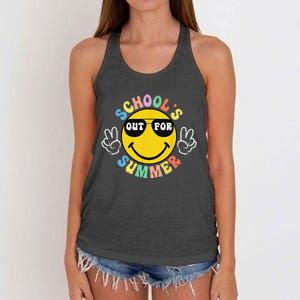 Last Day Of School Graduation Groovy Schools Summer Women's Knotted Racerback Tank