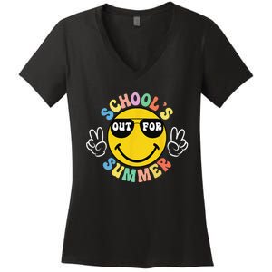 Last Day Of School Graduation Groovy Schools Summer Women's V-Neck T-Shirt