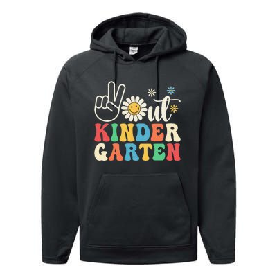 Last Day of School Peace Out Kindergarten Groovy Teacher Performance Fleece Hoodie