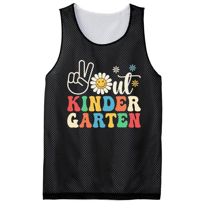 Last Day of School Peace Out Kindergarten Groovy Teacher Mesh Reversible Basketball Jersey Tank