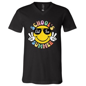 Last Day Of School Graduation Groovy Schools Out For Summer V-Neck T-Shirt