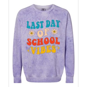 Last Day Of School Vibes Retro Last Day Of School Teacher Colorblast Crewneck Sweatshirt