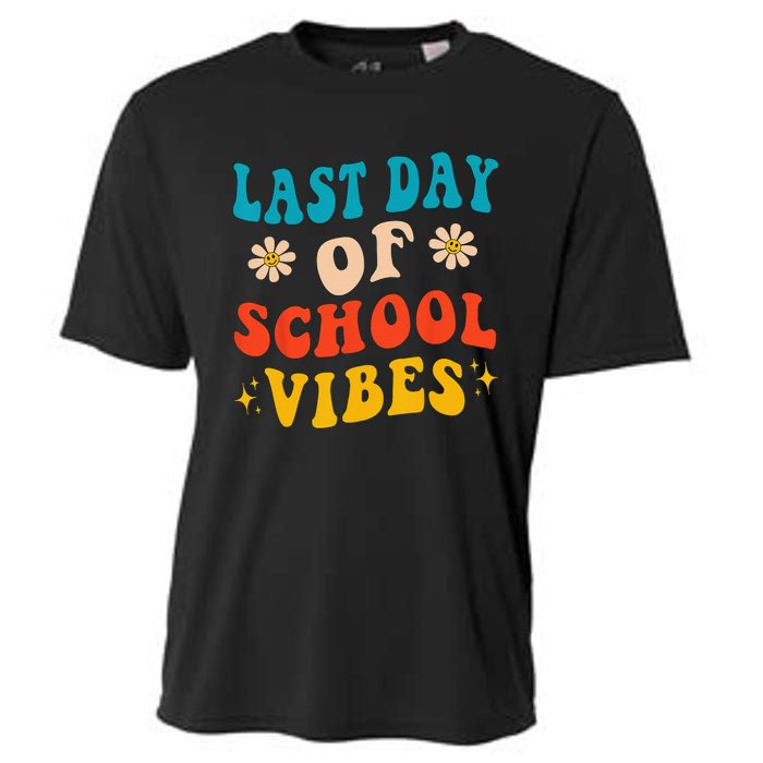 Last Day Of School Vibes Retro Last Day Of School Teacher Cooling Performance Crew T-Shirt