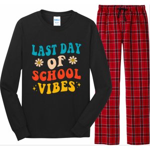 Last Day Of School Vibes Retro Last Day Of School Teacher Long Sleeve Pajama Set