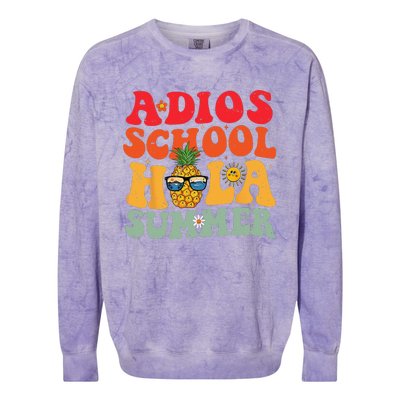 Last day of school teacher Adios School Hola Summer Teacher Colorblast Crewneck Sweatshirt