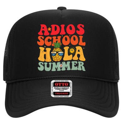 Last day of school teacher Adios School Hola Summer Teacher High Crown Mesh Back Trucker Hat