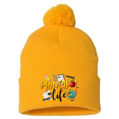 Last Day Of School Principal Life End Of Year Summer Vibes Pom Pom 12in Knit Beanie