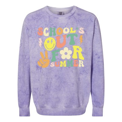 Last Day Of School Groovy Schools Out For Summer Teacher Colorblast Crewneck Sweatshirt