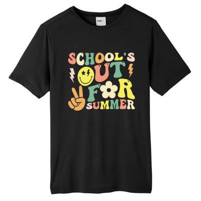 Last Day Of School Groovy Schools Out For Summer Teacher Tall Fusion ChromaSoft Performance T-Shirt