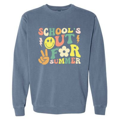 Last Day Of School Groovy Schools Out For Summer Teacher Garment-Dyed Sweatshirt