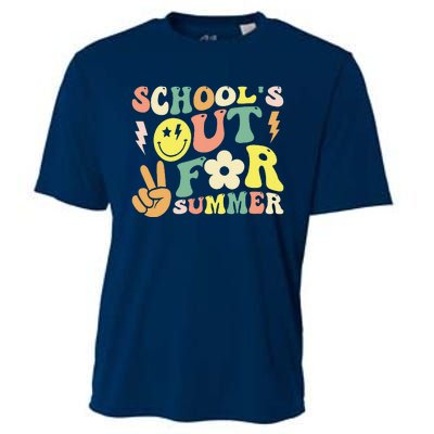 Last Day Of School Groovy Schools Out For Summer Teacher Cooling Performance Crew T-Shirt