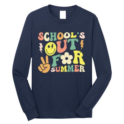 Last Day Of School Groovy Schools Out For Summer Teacher Long Sleeve Shirt