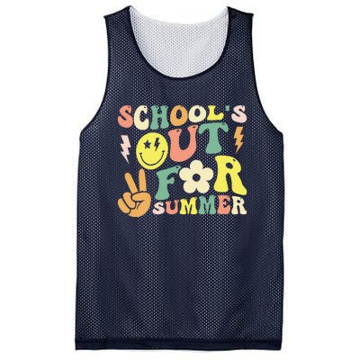 Last Day Of School Groovy Schools Out For Summer Teacher Mesh Reversible Basketball Jersey Tank