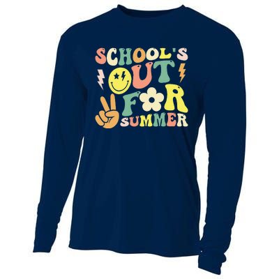 Last Day Of School Groovy Schools Out For Summer Teacher Cooling Performance Long Sleeve Crew