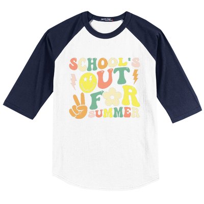 Last Day Of School Groovy Schools Out For Summer Teacher Baseball Sleeve Shirt