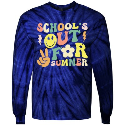 Last Day Of School Groovy Schools Out For Summer Teacher Tie-Dye Long Sleeve Shirt