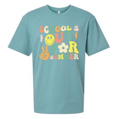 Last Day Of School Groovy Schools Out For Summer Teacher Sueded Cloud Jersey T-Shirt