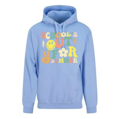 Last Day Of School Groovy Schools Out For Summer Teacher Unisex Surf Hoodie