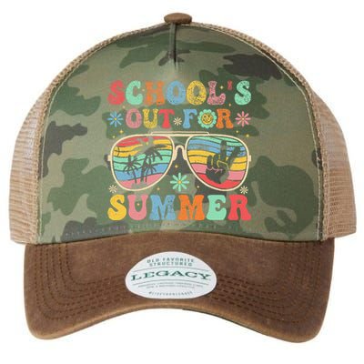 Last Day Of School Groovy SchoolS Out For Summer Teacher Legacy Tie Dye Trucker Hat