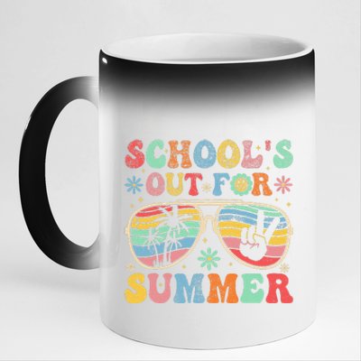 Last Day Of School Groovy SchoolS Out For Summer Teacher 11oz Black Color Changing Mug