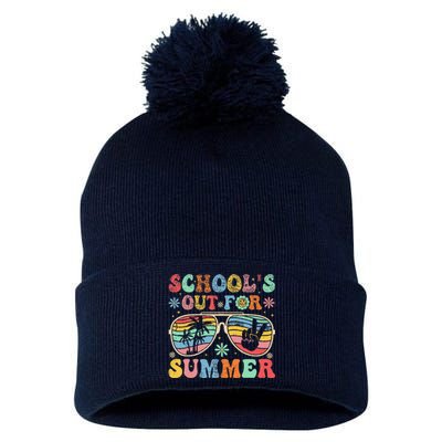 Last Day Of School Groovy SchoolS Out For Summer Teacher Pom Pom 12in Knit Beanie