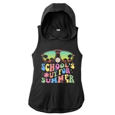 Last Day Of School Groovy Teacher Schools Out For Summer Ladies PosiCharge Tri-Blend Wicking Draft Hoodie Tank