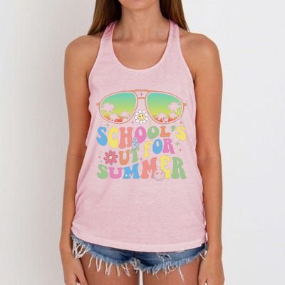 Last Day Of School Groovy Teacher Schools Out For Summer Women's Knotted Racerback Tank