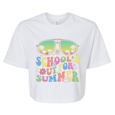 Last Day Of School Groovy Teacher Schools Out For Summer Bella+Canvas Jersey Crop Tee