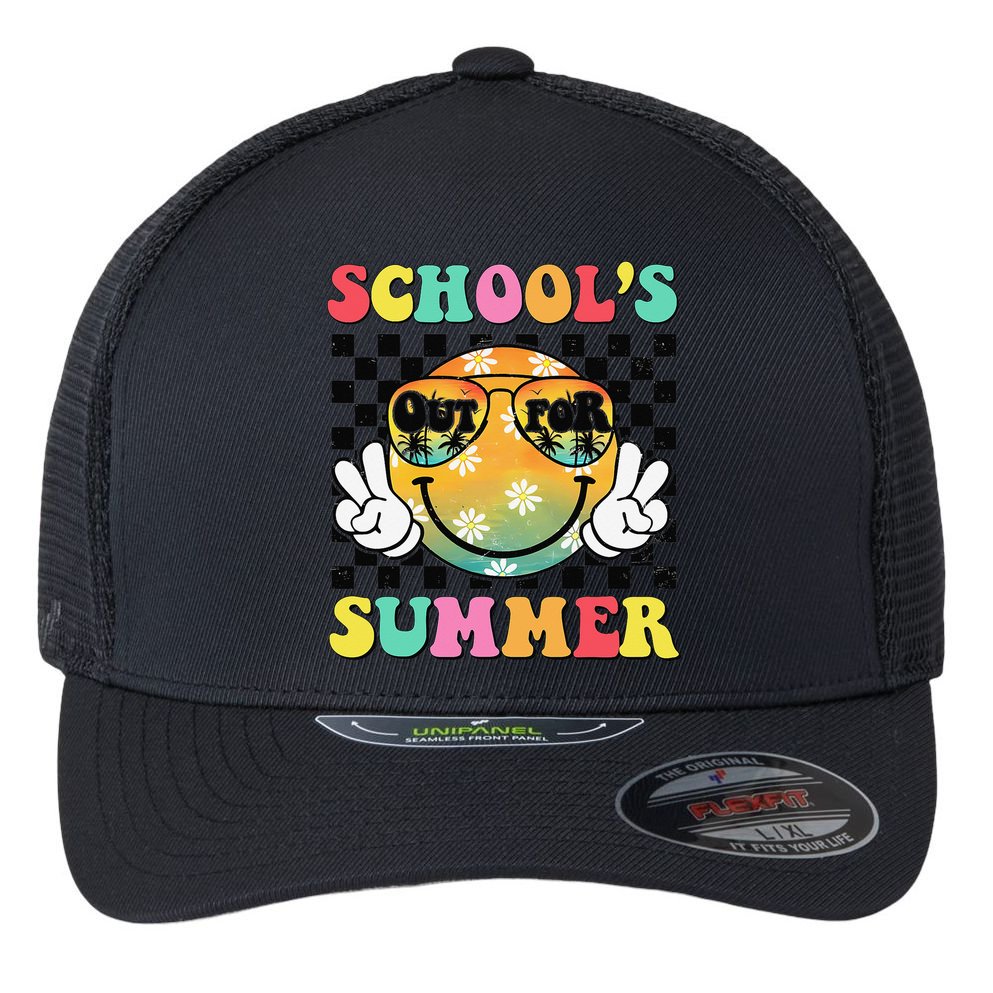 Last Day Of School Smile Teacher Schools Out For Summer Flexfit Unipanel Trucker Cap