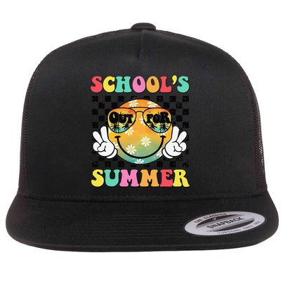 Last Day Of School Smile Teacher Schools Out For Summer Flat Bill Trucker Hat