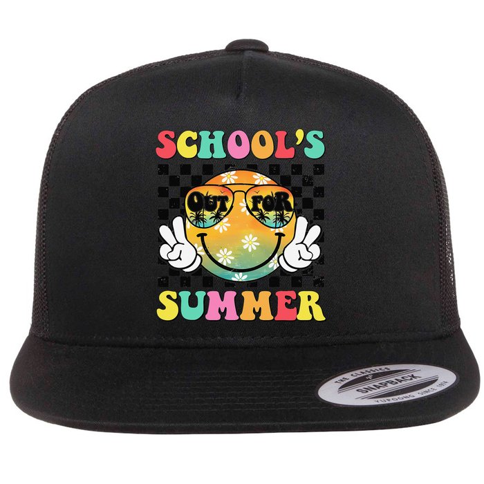 Last Day Of School Smile Teacher Schools Out For Summer Flat Bill Trucker Hat