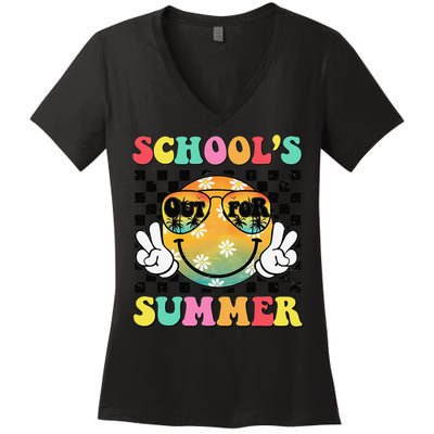 Last Day Of School Smile Teacher Schools Out For Summer Women's V-Neck T-Shirt