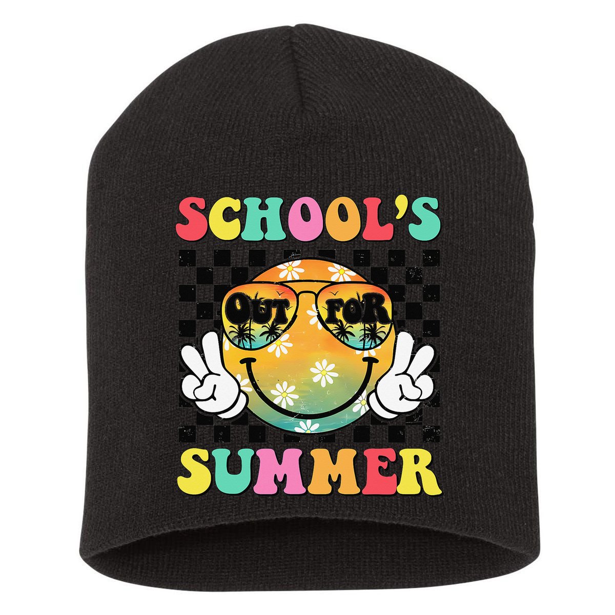 Last Day Of School Smile Teacher Schools Out For Summer Short Acrylic Beanie