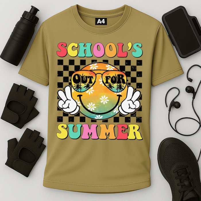 Last Day Of School Smile Teacher Schools Out For Summer Cooling Performance Crew T-Shirt