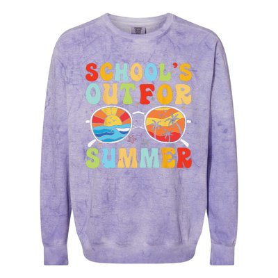 Last Day Of School Retro Schools Out For Summer Teacher Colorblast Crewneck Sweatshirt