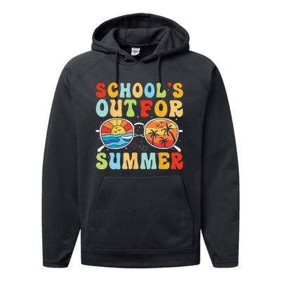 Last Day Of School Retro Schools Out For Summer Teacher Performance Fleece Hoodie