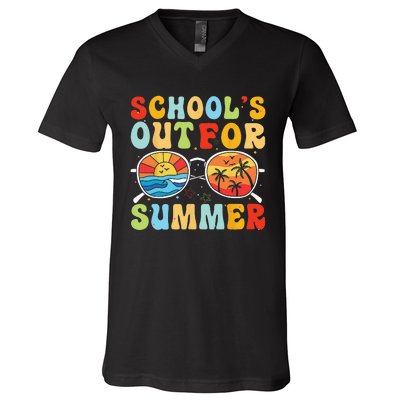 Last Day Of School Retro Schools Out For Summer Teacher V-Neck T-Shirt