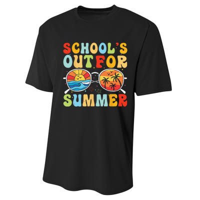 Last Day Of School Retro Schools Out For Summer Teacher Performance Sprint T-Shirt