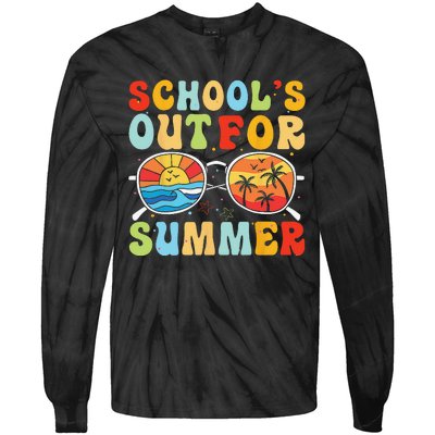 Last Day Of School Retro Schools Out For Summer Teacher Tie-Dye Long Sleeve Shirt