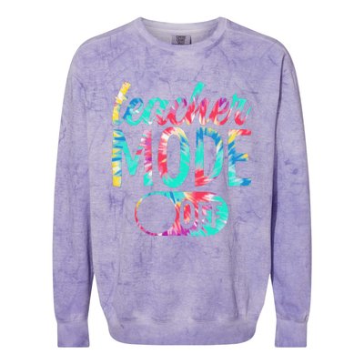 Last Day of School teacher mode off Teacher Colorblast Crewneck Sweatshirt