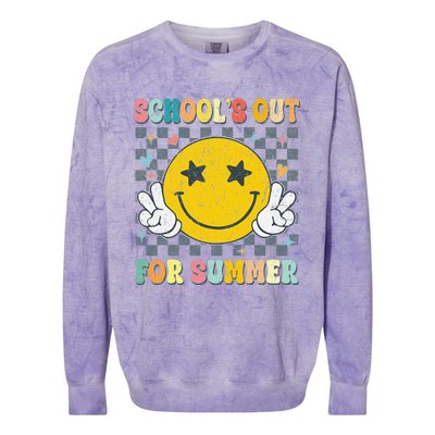 Last Day Of School Retro Schools Out For Summer Teacher Colorblast Crewneck Sweatshirt